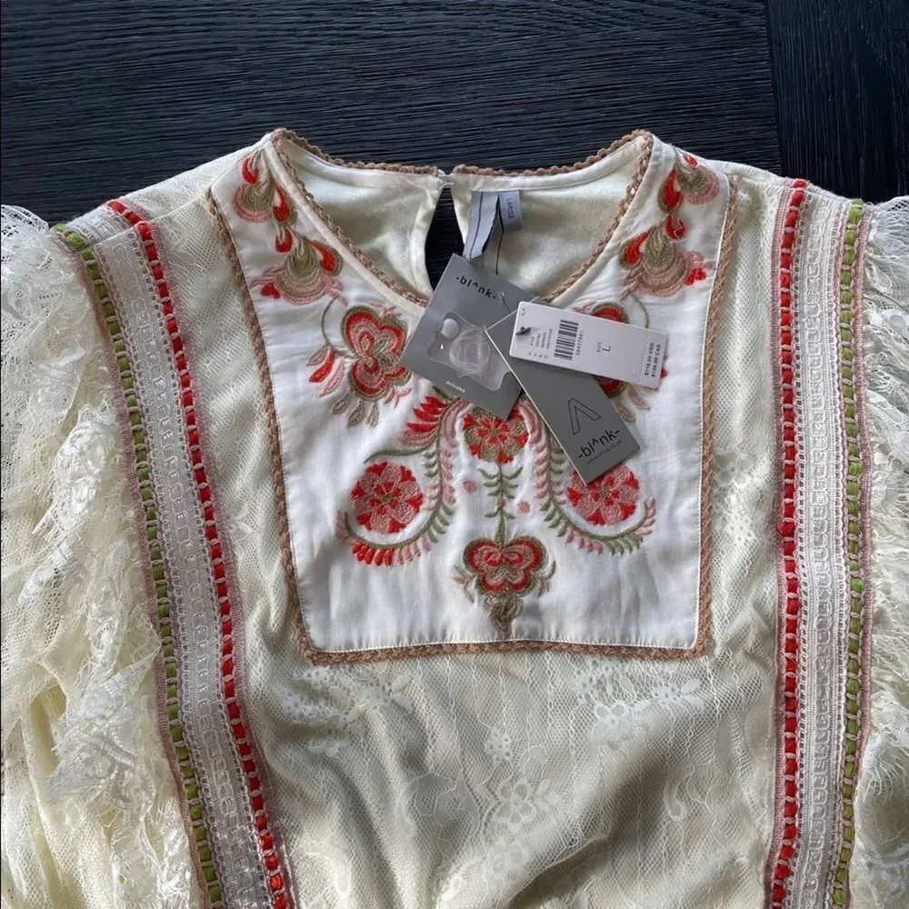 ANTHROPOLOGIE NWT Bl-nk Tali Embroidered Lace Top LARGE